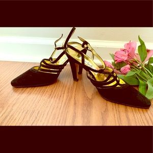 Black suede strap oy Heels
